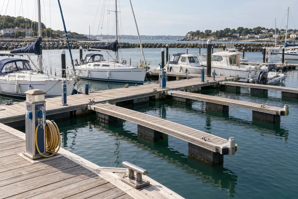 Occupied and available marina berths with shore power and water services