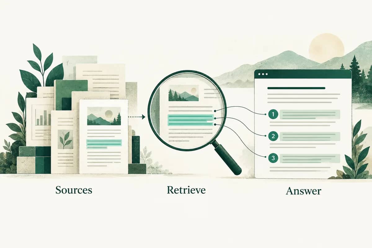 Retrieval pipeline connecting source documents to cited answers