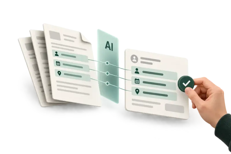 Documents becoming structured data with a person approving the AI result