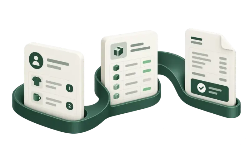 Separate customer, inventory and invoice tools connecting into one workflow