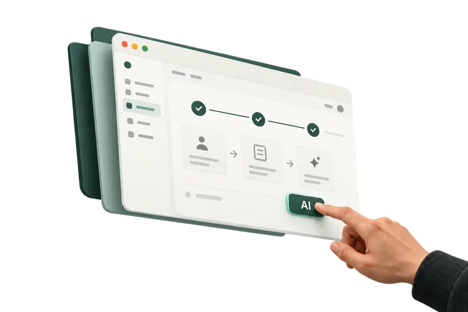 A hand pressing AI inside a product workflow